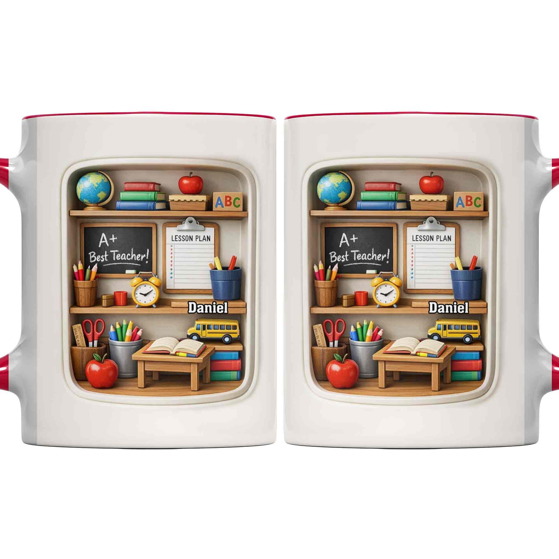 A+ Best Teacher Bookshelf With Apple And School Bus