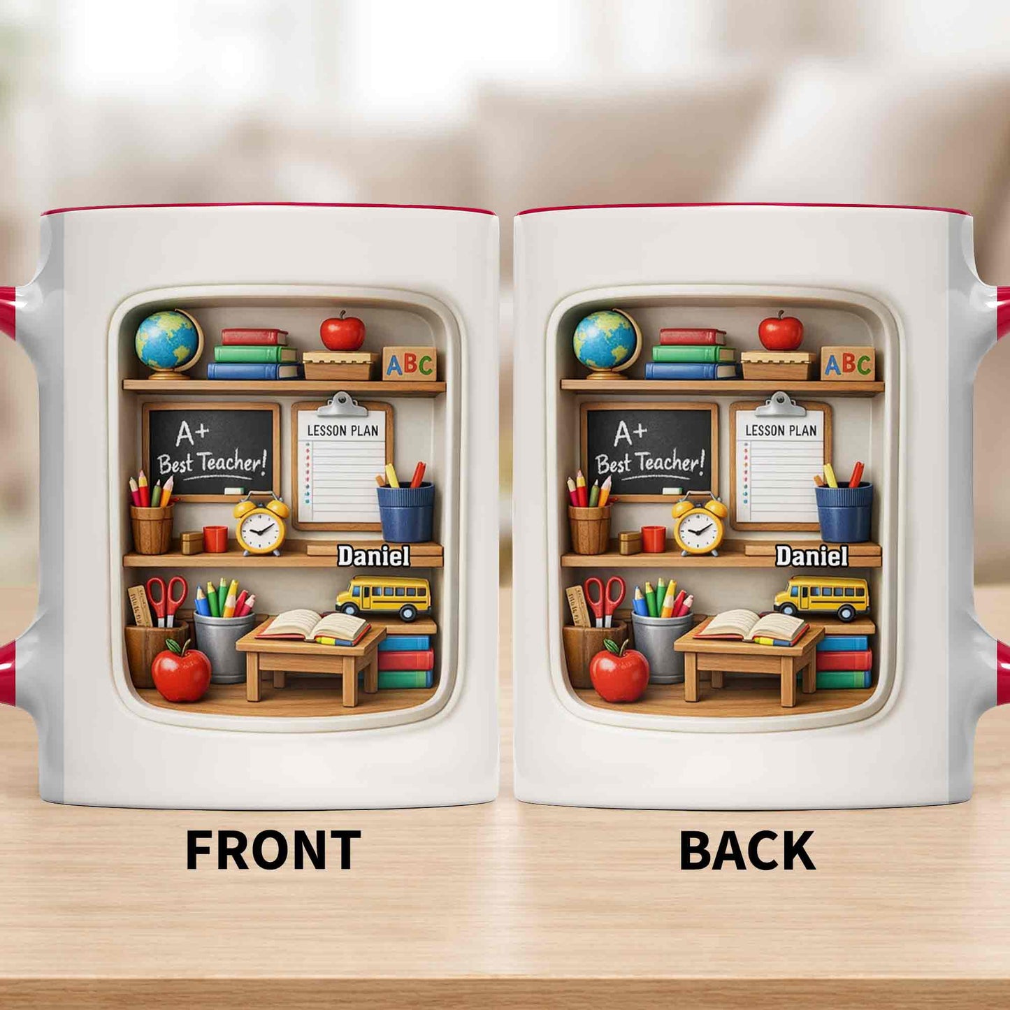 A+ Best Teacher Bookshelf With Apple And School Bus