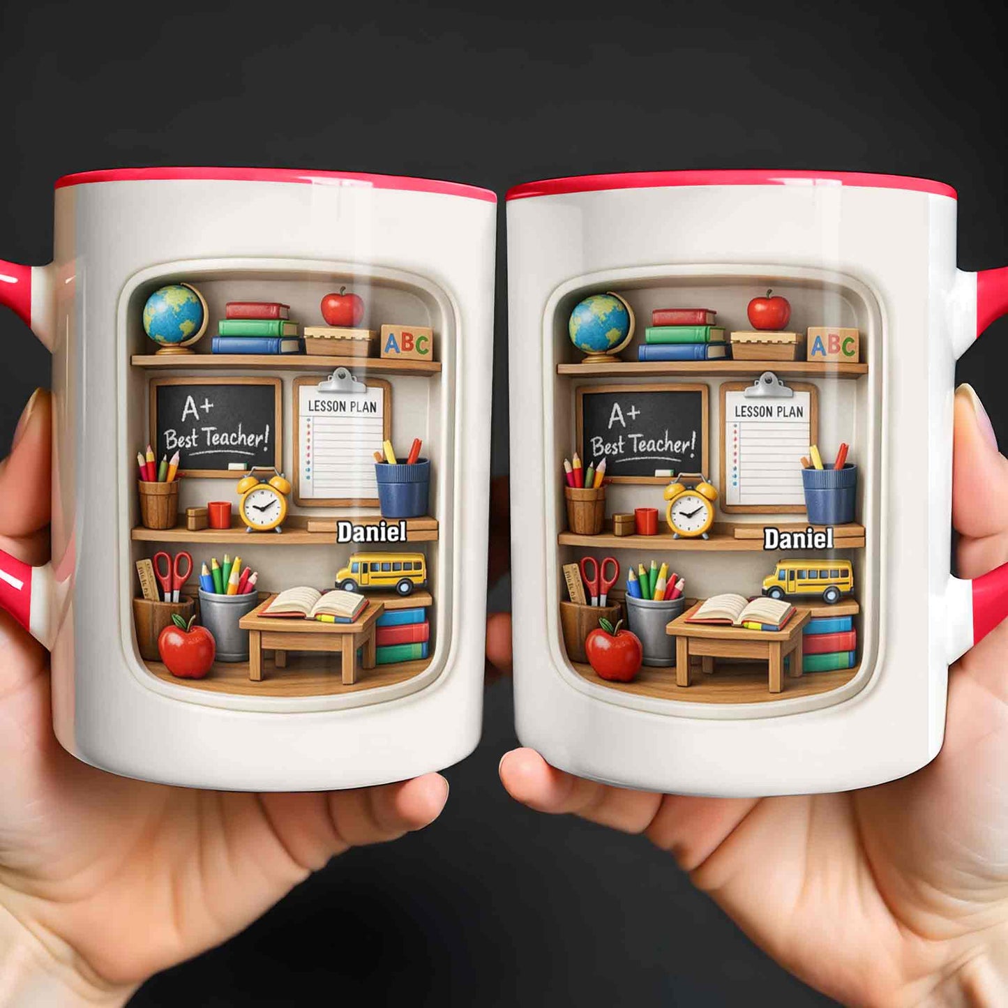 A+ Best Teacher Bookshelf With Apple And School Bus