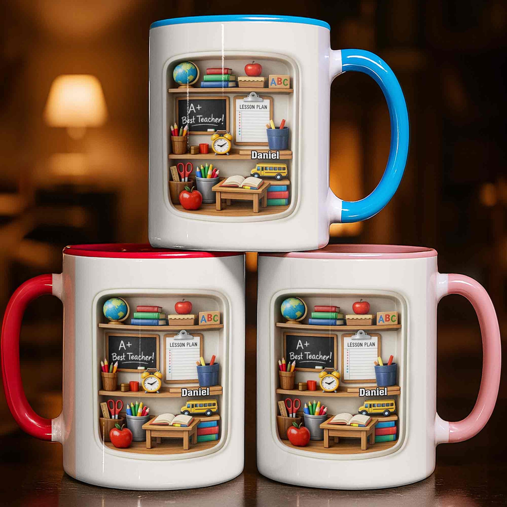 A+ Best Teacher Bookshelf With Apple And School Bus