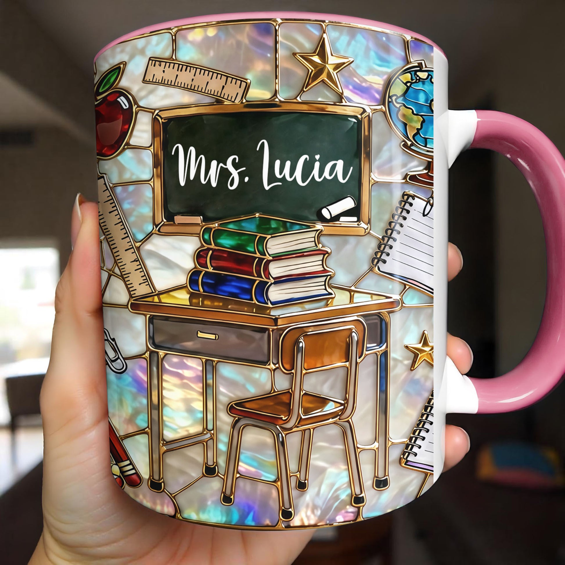 Mrs Personalized Teacher Desk With Books And School Supplies