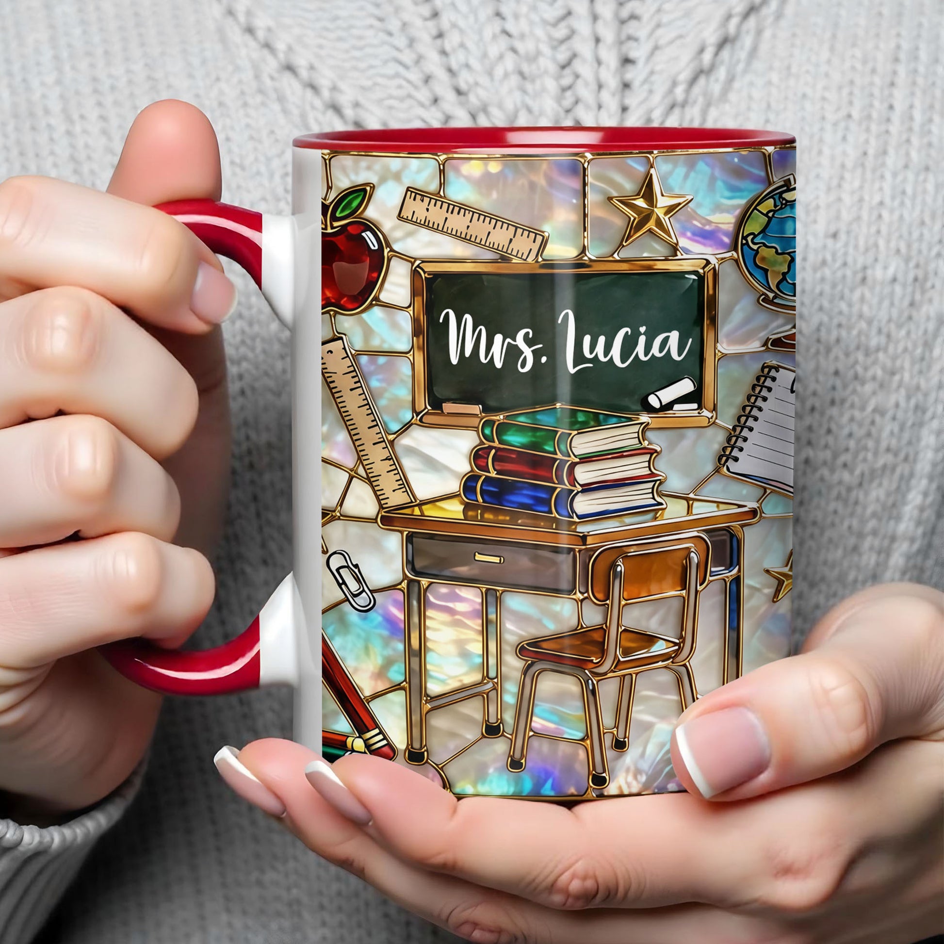 Mrs Personalized Teacher Desk With Books And School Supplies