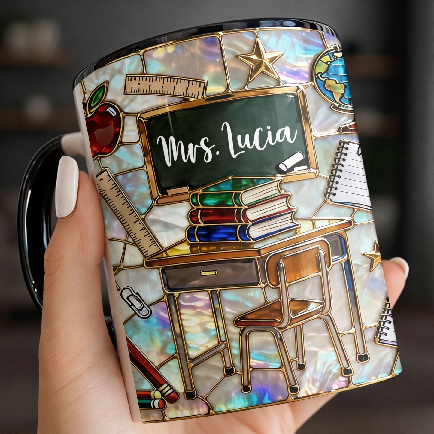 Mrs Personalized Teacher Desk With Books And School Supplies