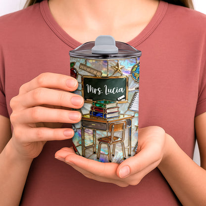 A Teacher Takes A Hand Classroom Desk And Books