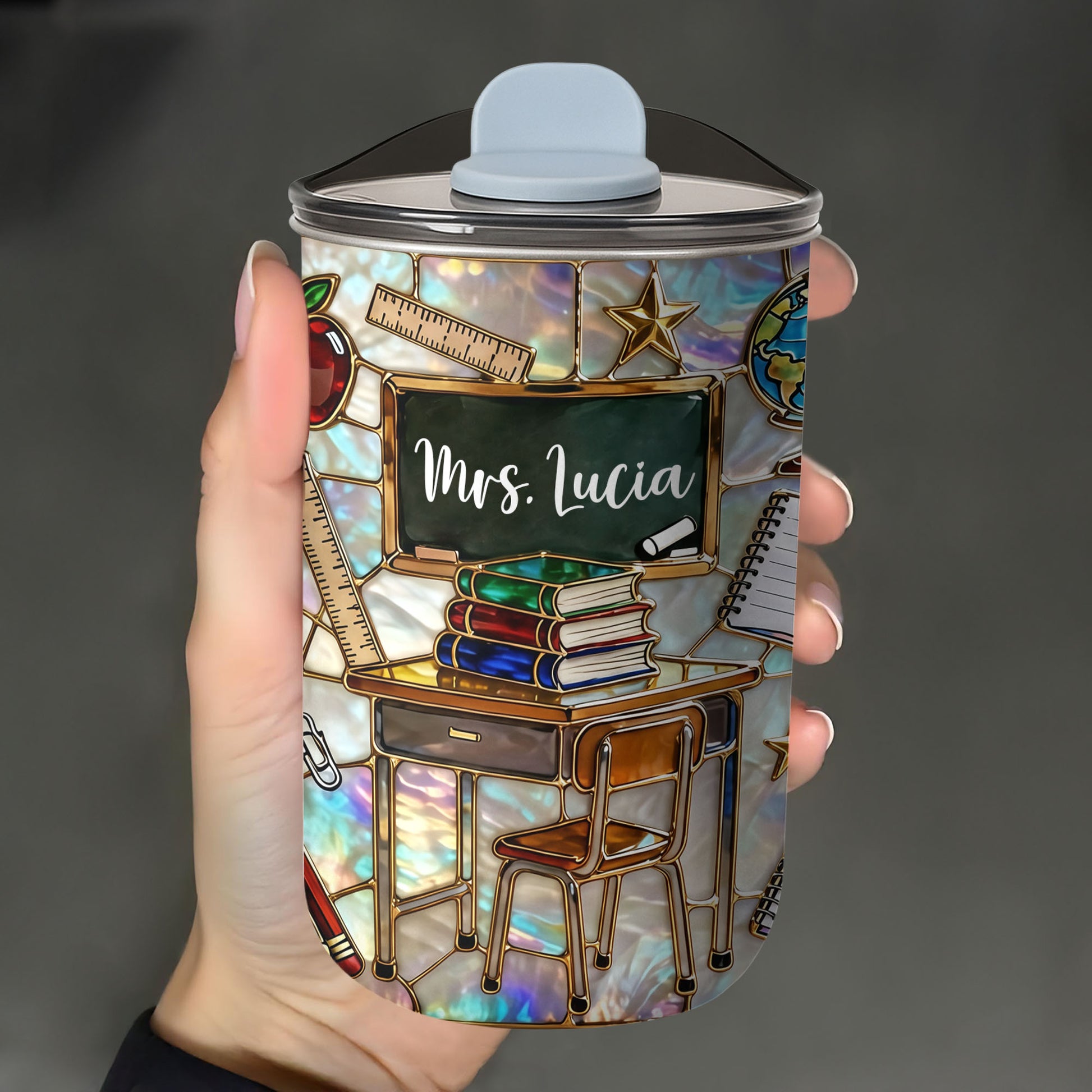 A Teacher Takes A Hand Classroom Desk And Books