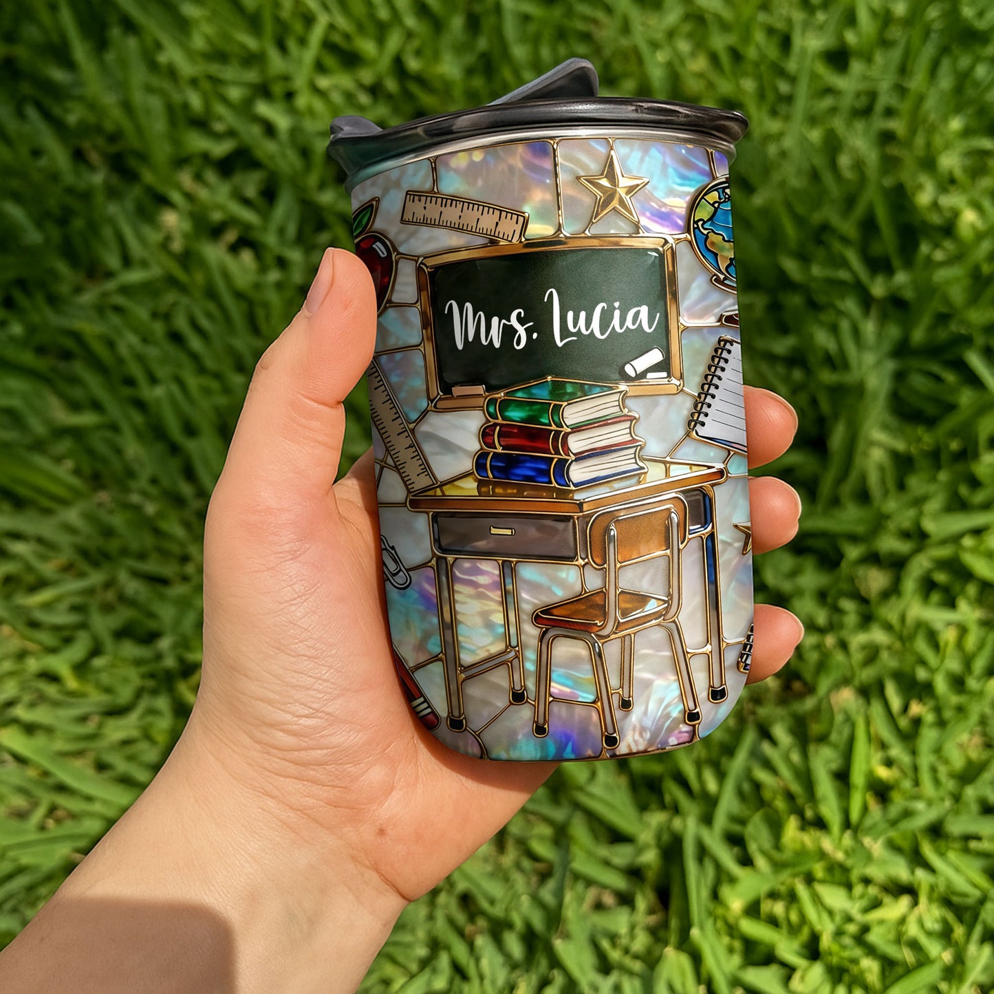 A Teacher Takes A Hand Classroom Desk And Books