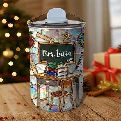 A Teacher Takes A Hand Classroom Desk And Books