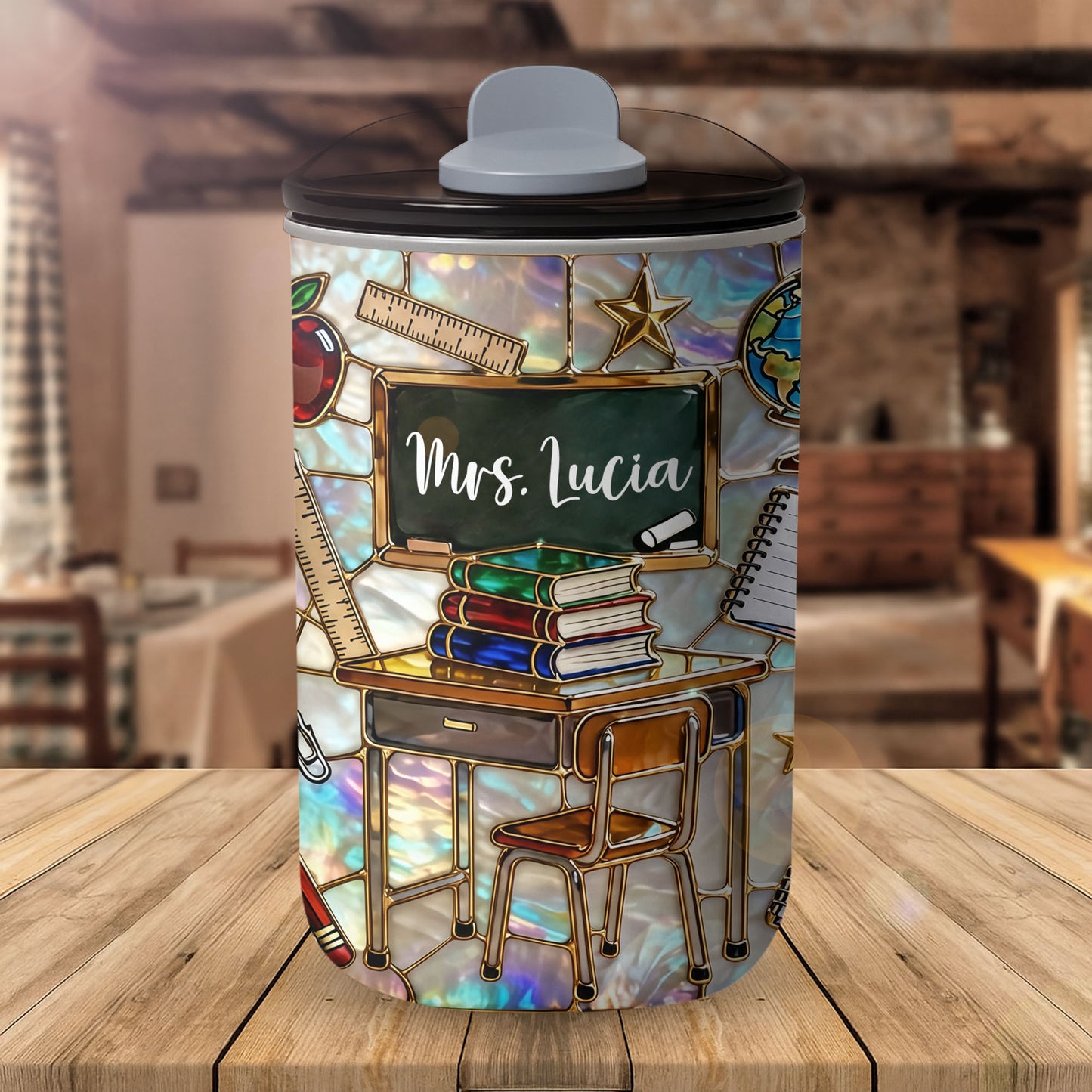 A Teacher Takes A Hand Classroom Desk And Books