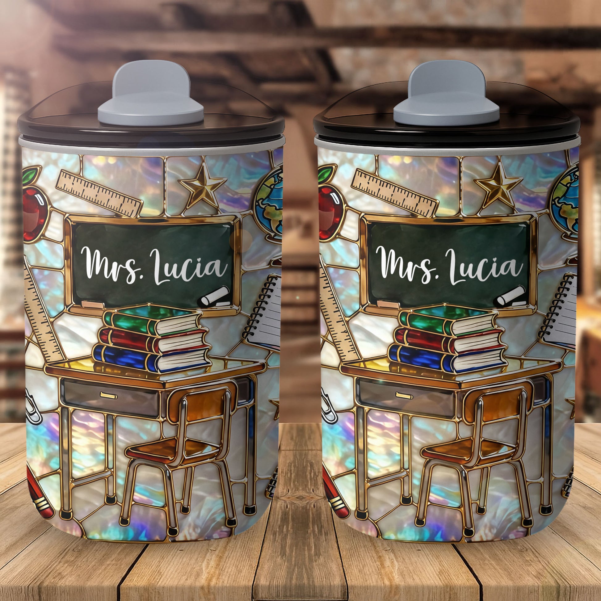 A Teacher Takes A Hand Classroom Desk And Books