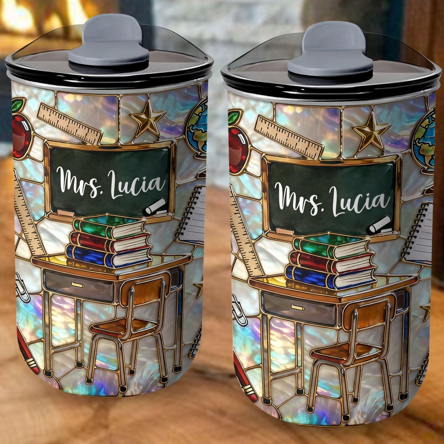 A Teacher Takes A Hand Classroom Desk And Books