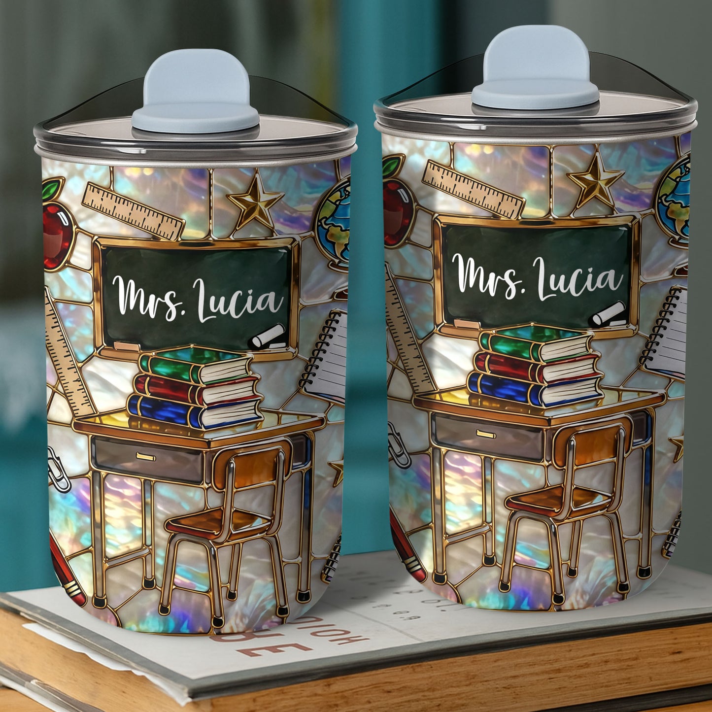 A Teacher Takes A Hand Classroom Desk And Books