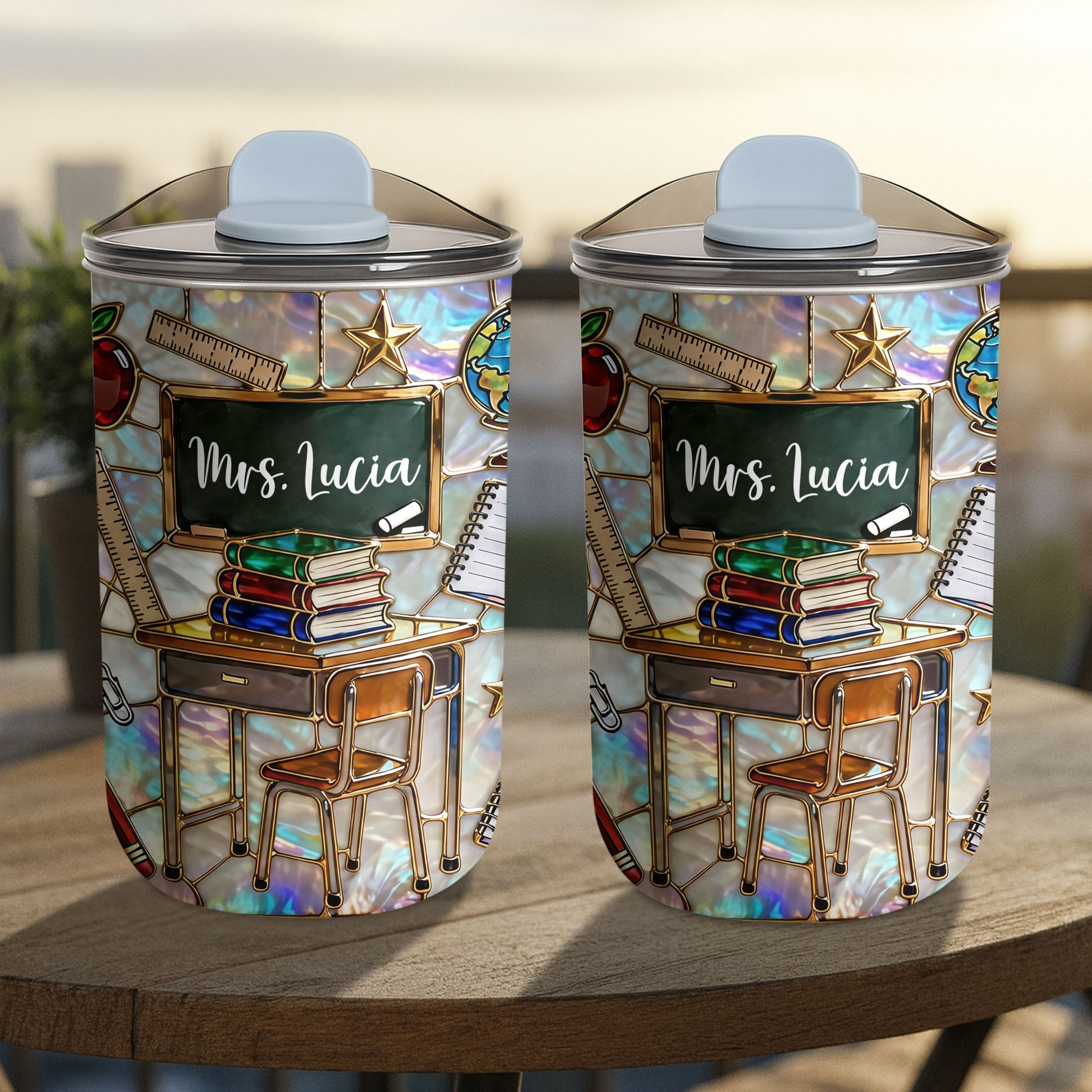 A Teacher Takes A Hand Classroom Desk And Books