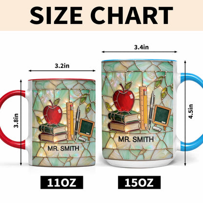 An Apple For The Teacher Stained Glass Design With Books And Ruler - Personalized Custom Accent Mug - TEACH071_AMUG