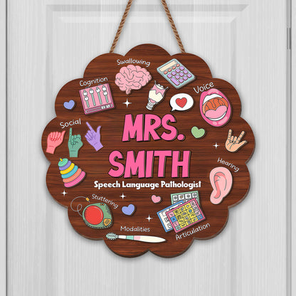 Speech Language Pathologist With Articulation And Voice Icons Wood Sign - Personalized Custom Shaped Wood Sign - TEACH075_WSIGN