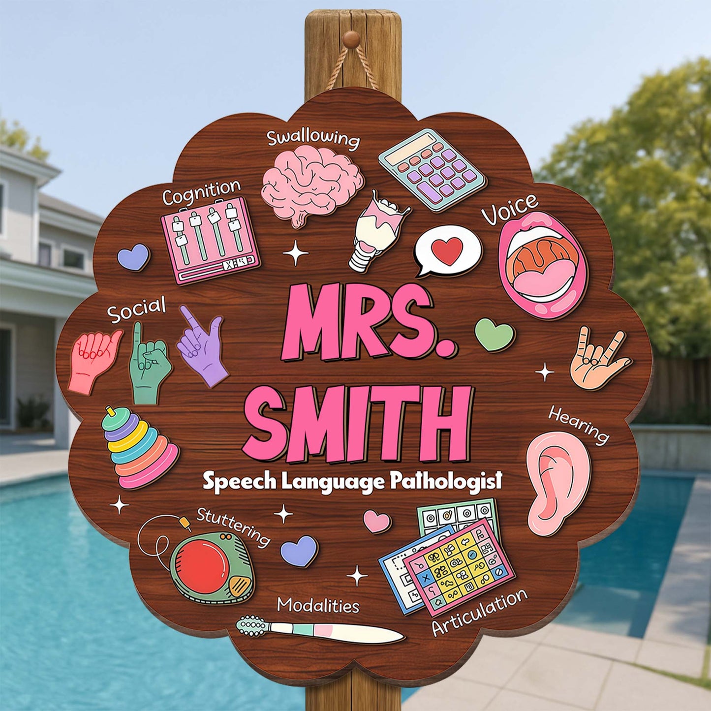 Speech Language Pathologist With Articulation And Voice Icons Wood Sign - Personalized Custom Shaped Wood Sign - TEACH075_WSIGN