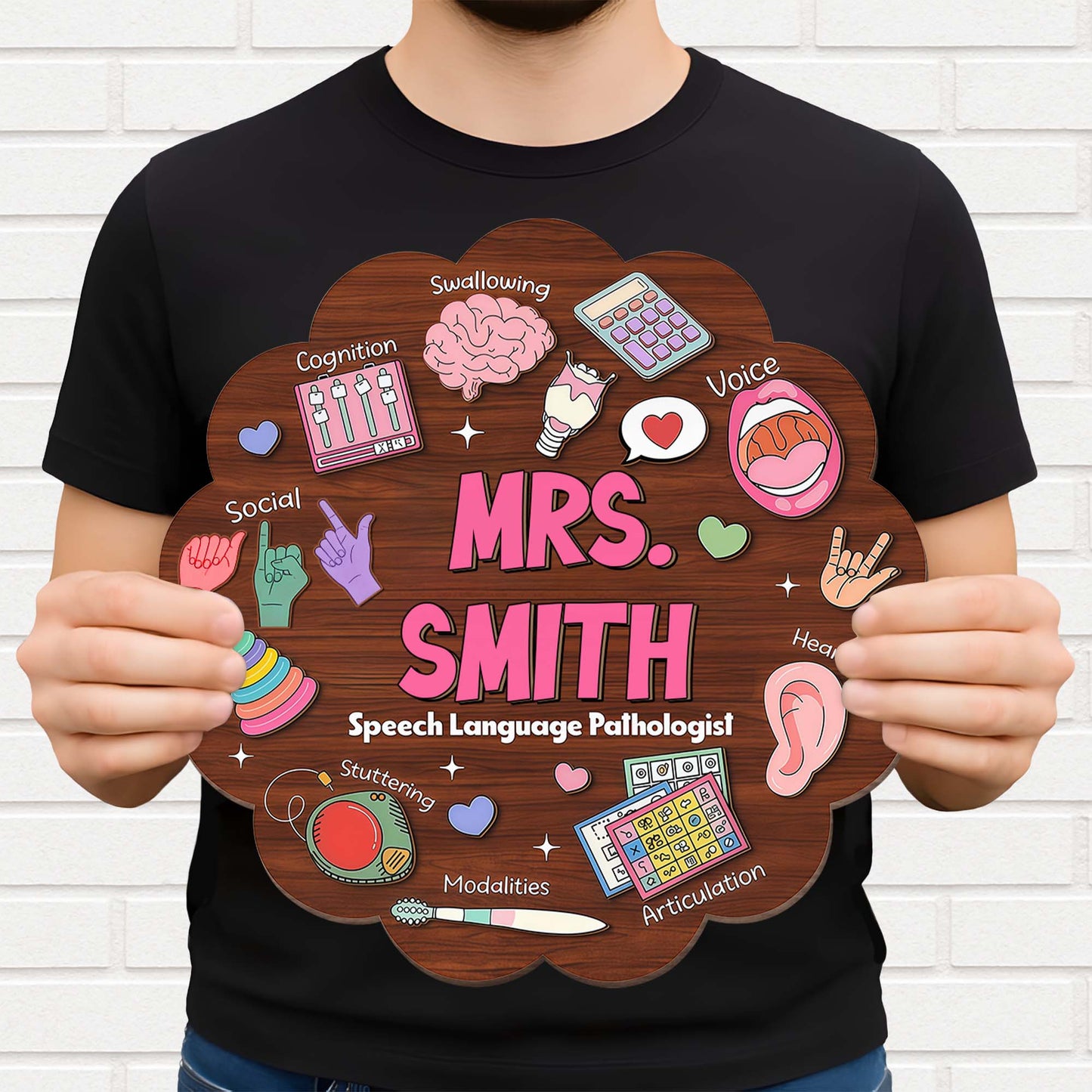 Speech Language Pathologist With Articulation And Voice Icons Wood Sign - Personalized Custom Shaped Wood Sign - TEACH075_WSIGN