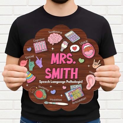 Speech Language Pathologist With Articulation And Voice Icons Wood Sign - Personalized Custom Shaped Wood Sign - TEACH075_WSIGN