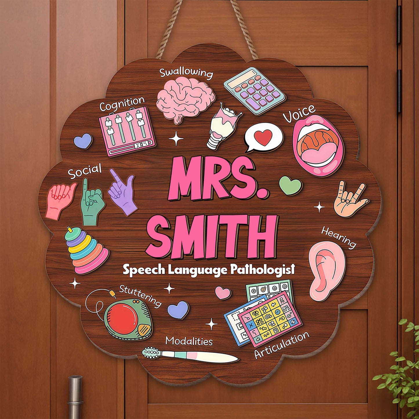 Speech Language Pathologist With Articulation And Voice Icons Wood Sign - Personalized Custom Shaped Wood Sign - TEACH075_WSIGN