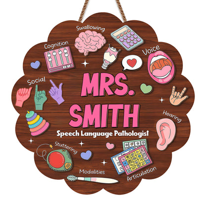 Speech Language Pathologist With Articulation And Voice Icons Wood Sign - Personalized Custom Shaped Wood Sign - TEACH075_WSIGN