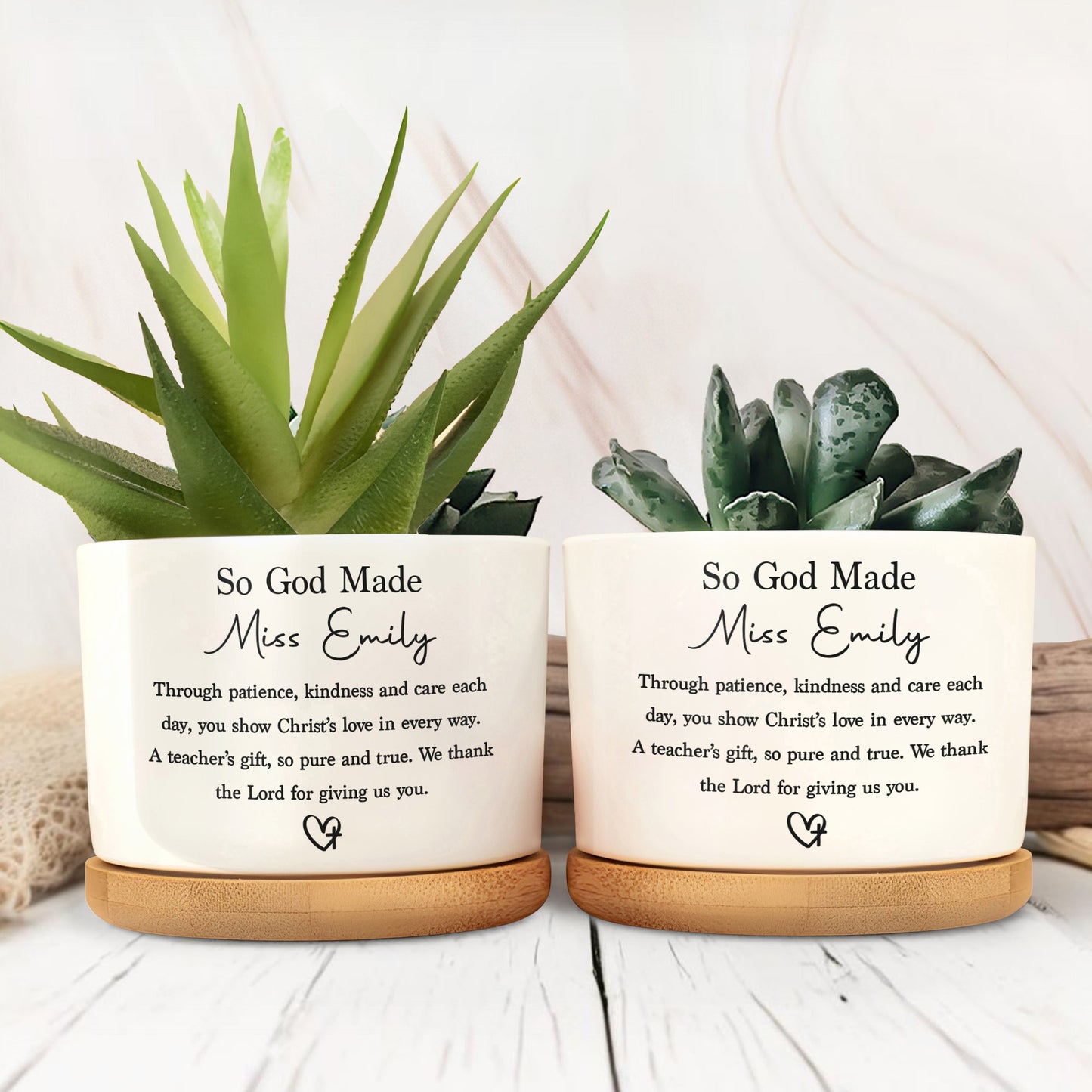 So God Made A Teacher With Heart Cross Appreciation Gift - Personalized Ceramic Plant Pot - TEACH103_CEP
