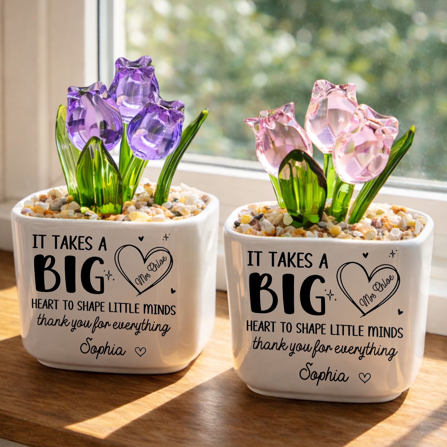 It Takes A Big Heart To Shape Little Minds Tulip Flowers - Personalized Custom Glass Everlasting Tulips - TEACH162_GLATU