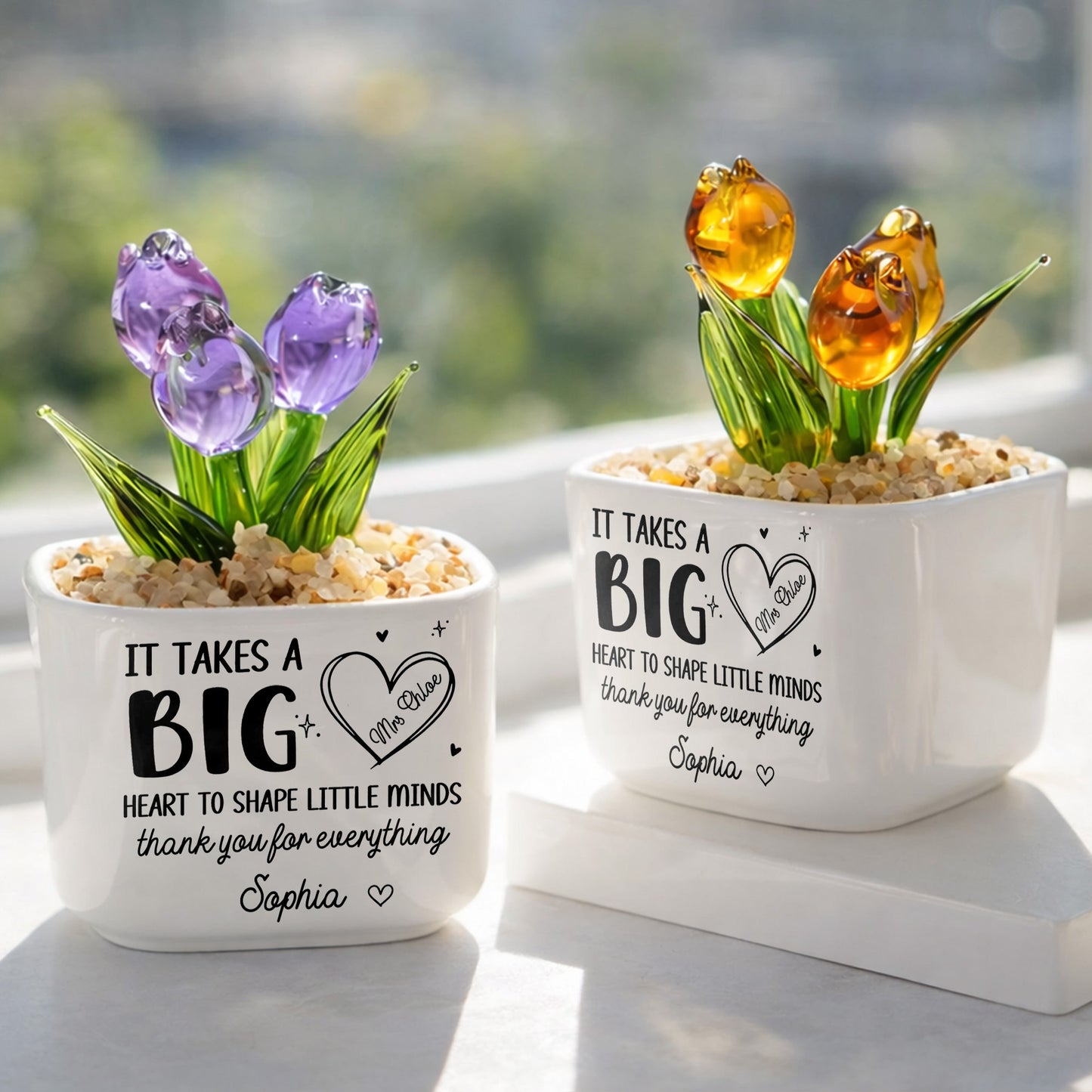 It Takes A Big Heart To Shape Little Minds Tulip Flowers - Personalized Custom Glass Everlasting Tulips - TEACH162_GLATU