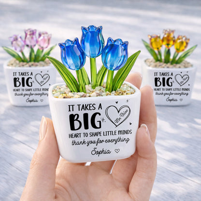 It Takes A Big Heart To Shape Little Minds Tulip Flowers - Personalized Custom Glass Everlasting Tulips - TEACH162_GLATU