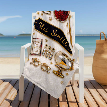 Lesson Plan Apple and Books 3D Jewelry Effect Design - Personalized Beach Towel - TEACH189_BETO