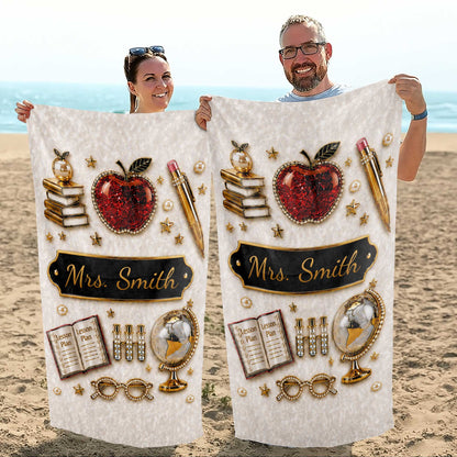 Lesson Plan Apple and Books 3D Jewelry Effect Design - Personalized Beach Towel - TEACH189_BETO