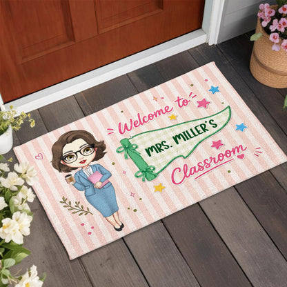 Welcome To My Classroom Teacher Pennant Flag And Stars - Personalized Custom Doormat - TEACH321_DRM