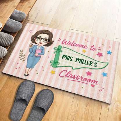 Welcome To My Classroom Teacher Pennant Flag And Stars - Personalized Custom Doormat - TEACH321_DRM