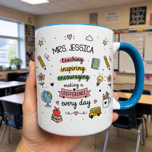 Teaching Inspiring Encouraging Making A Difference Every Day School Icons - Personalized Custom Accent Mug - TEACH343_AMUG