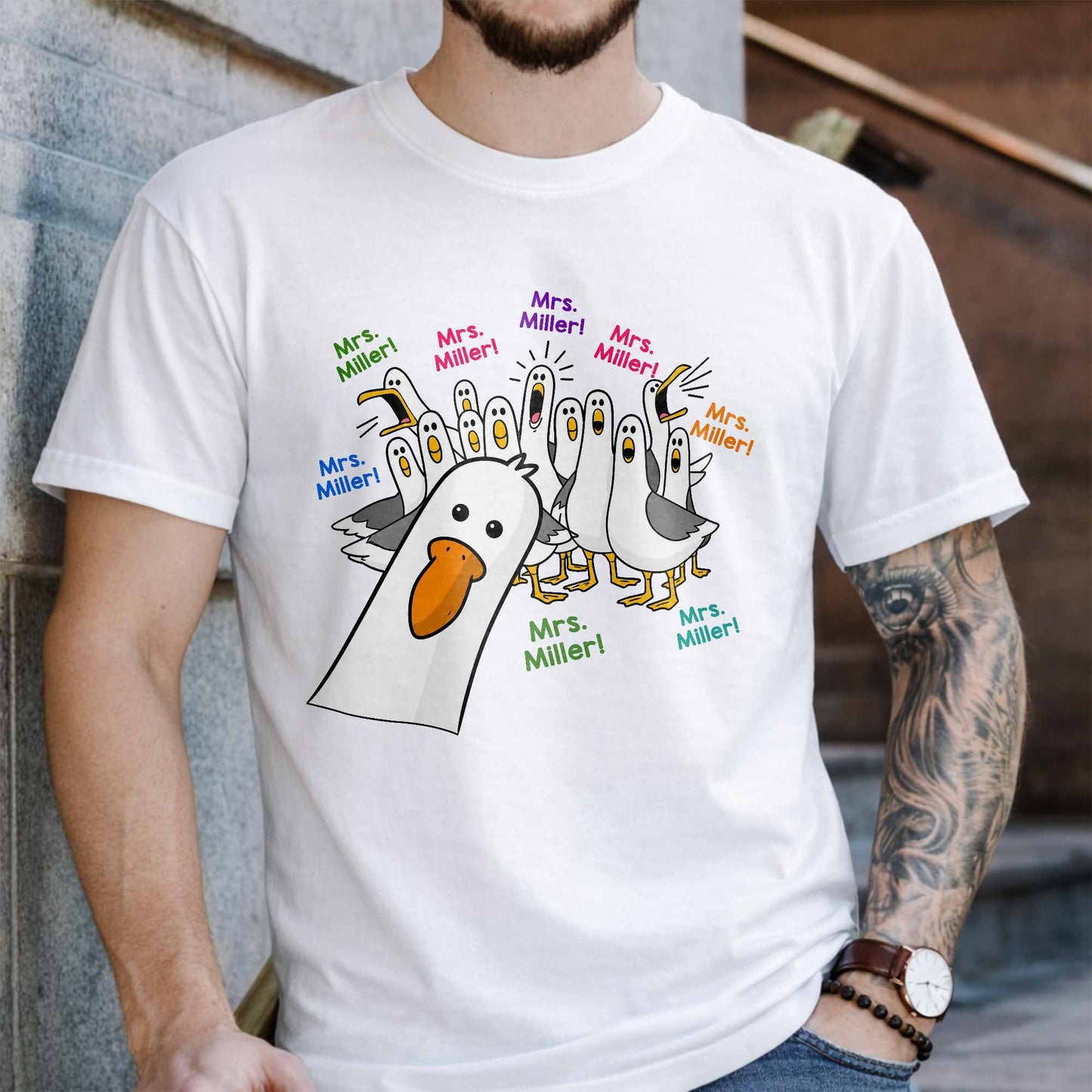 My Teacher Custom Goose Teacher With Honking Geese Graphic - Personalized Custom Unisex T-shirt, Hoodie - TEACH362_WBAS