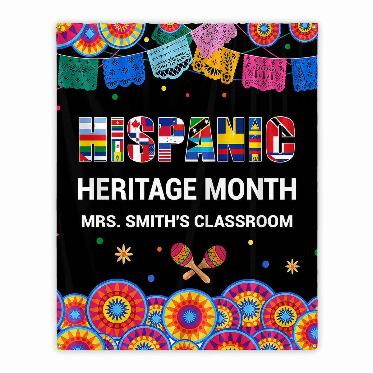Hispanic Heritage Month My Classroom With Flags And Maracas - Personalized Backdrop - TEACH419_BADRO