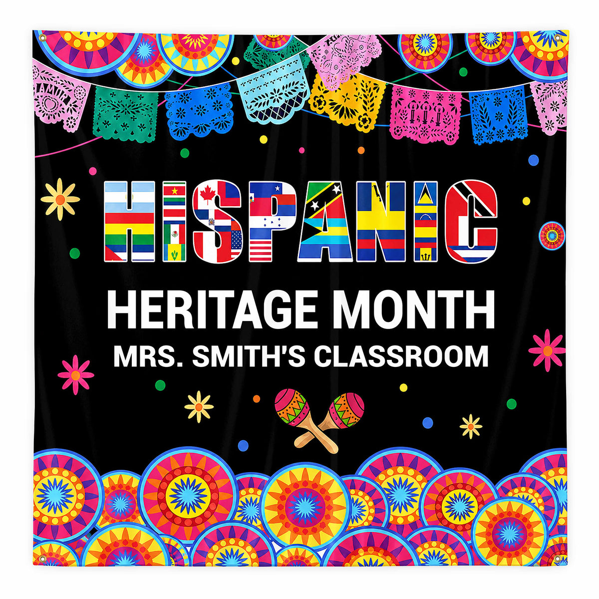 Hispanic Heritage Month My Classroom With Flags And Maracas - Personalized Backdrop - TEACH419_BADRO