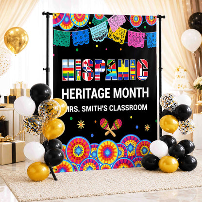 Hispanic Heritage Month My Classroom With Flags And Maracas - Personalized Backdrop - TEACH419_BADRO