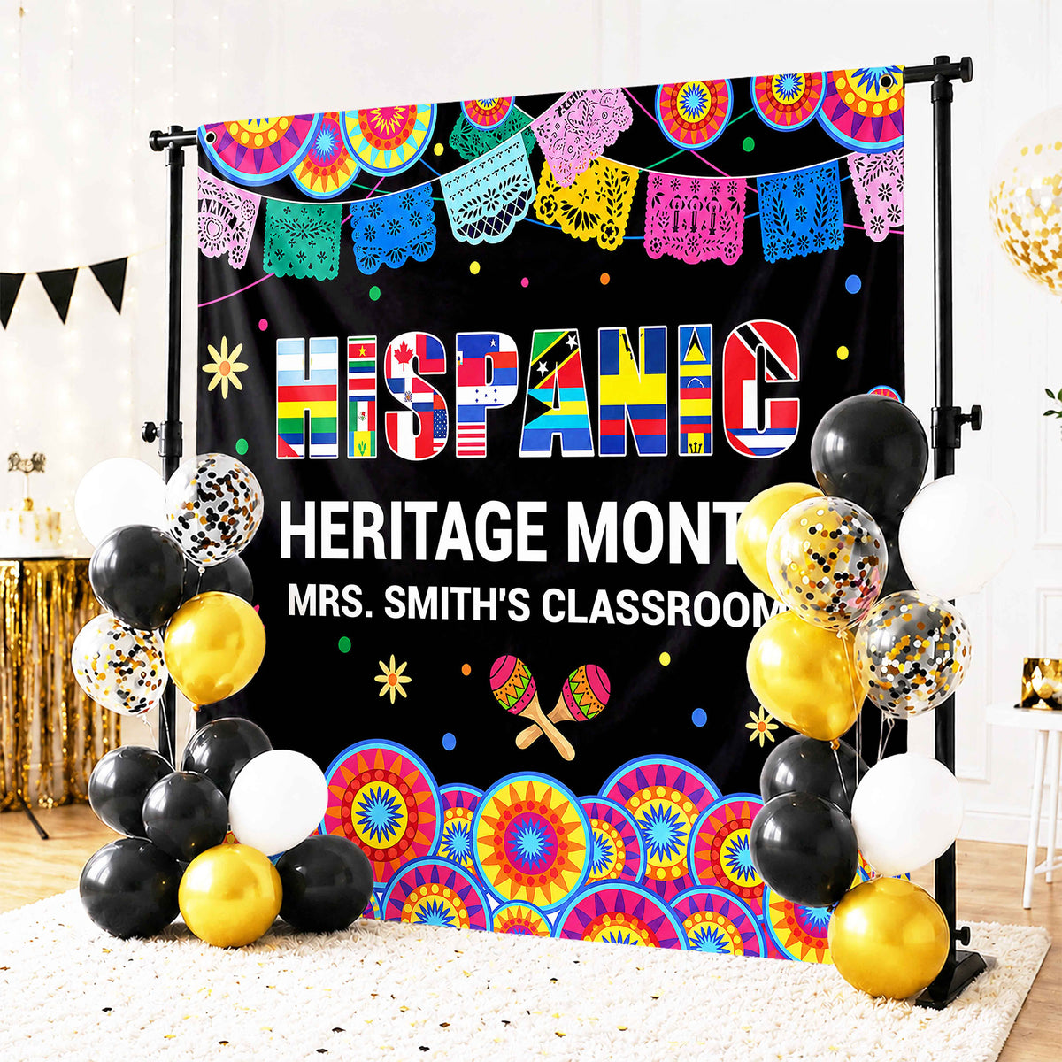 Hispanic Heritage Month My Classroom With Flags And Maracas - Personalized Backdrop - TEACH419_BADRO