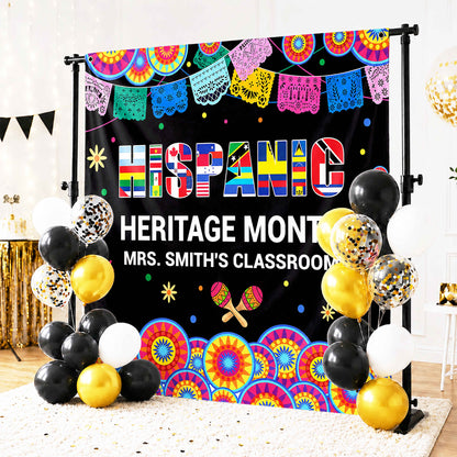 Hispanic Heritage Month My Classroom With Flags And Maracas - Personalized Backdrop - TEACH419_BADRO