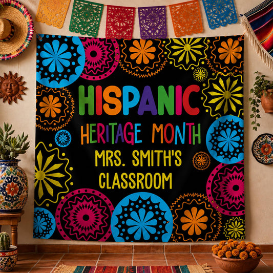 Hispanic Heritage Month My Classroom Colorful Mandala Art - Personalized Backdrop - TEACH420_BADRO
