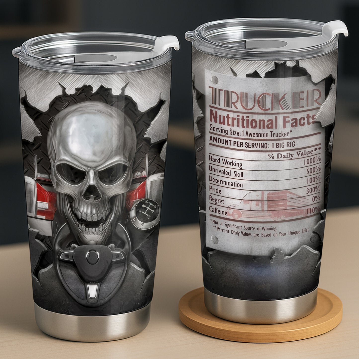 Serving Size 1 Awesome Trucker With Skull And Truck Design