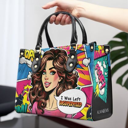 J'ai été laissé sans surveillance - Sac à main en cuir personnalisé - UNSUP03