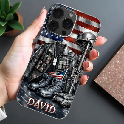 Patriotic Military Gear and Flag Phone Case Design