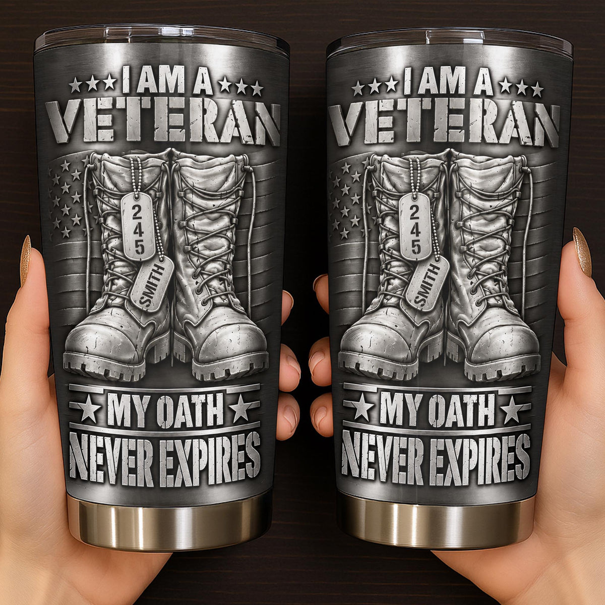 I Am A Veteran With Combat Boots And Flag - Personalized Custom Stainless Steel Tumbler 20oz - VTR019_USTUM