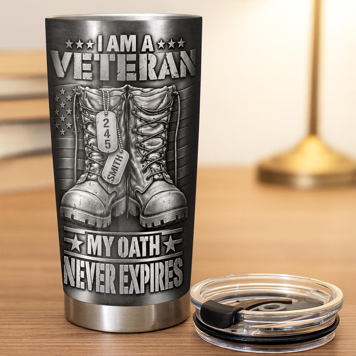 I Am A Veteran With Combat Boots And Flag - Personalized Custom Stainless Steel Tumbler 20oz - VTR019_USTUM