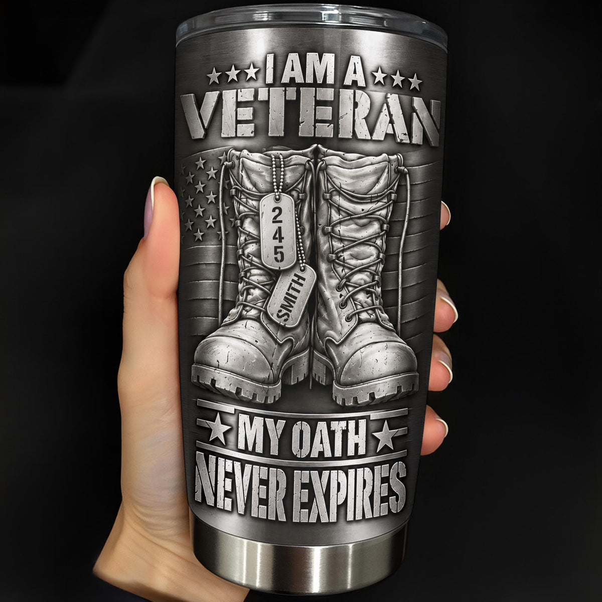 I Am A Veteran With Combat Boots And Flag - Personalized Custom Stainless Steel Tumbler 20oz - VTR019_USTUM