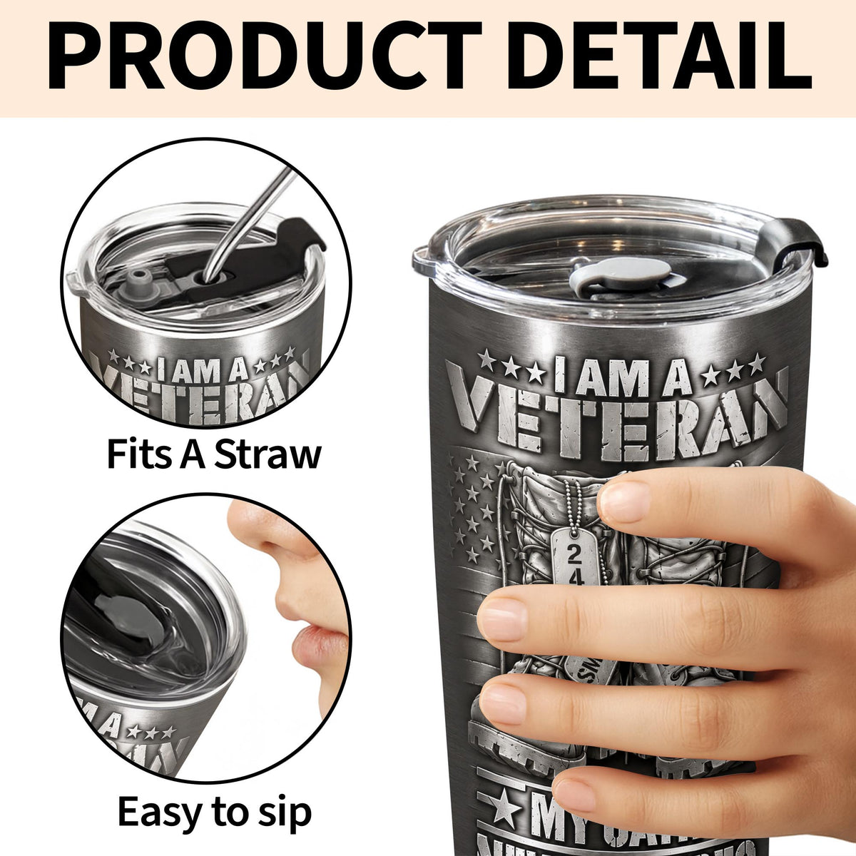 I Am A Veteran With Combat Boots And Flag - Personalized Custom Stainless Steel Tumbler 20oz - VTR019_USTUM