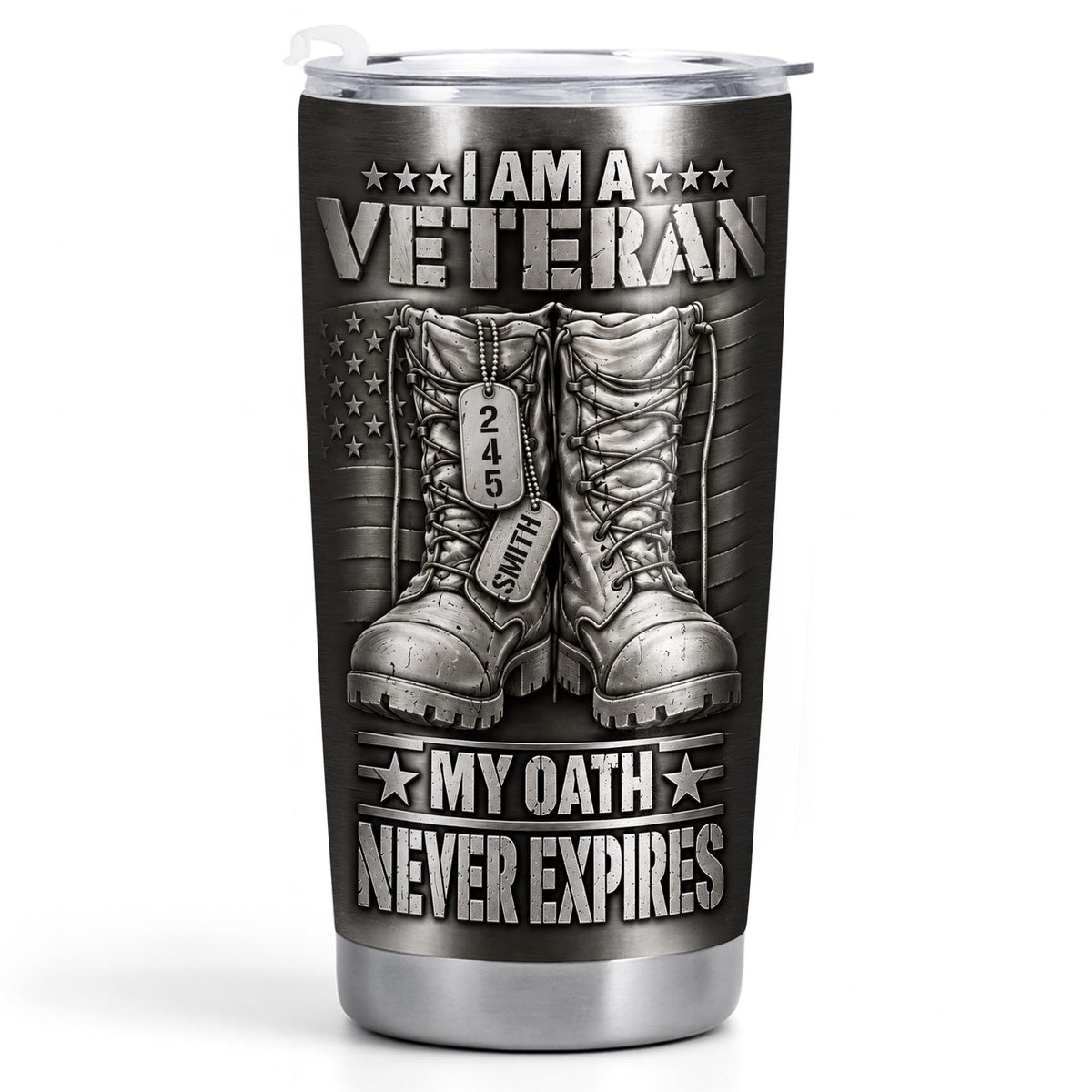 I Am A Veteran With Combat Boots And Flag - Personalized Custom Stainless Steel Tumbler 20oz - VTR019_USTUM