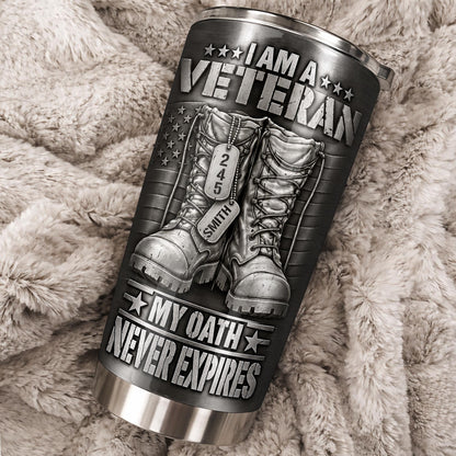 I Am A Veteran With Combat Boots And Flag - Personalized Custom Stainless Steel Tumbler 20oz - VTR019_USTUM