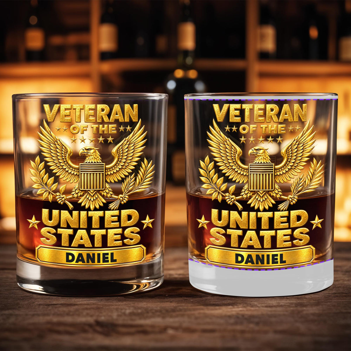 Veteran Of The United States Army Gold Eagle Emblem - Personalized Custom Whiskey Glass - VTR020_RWG