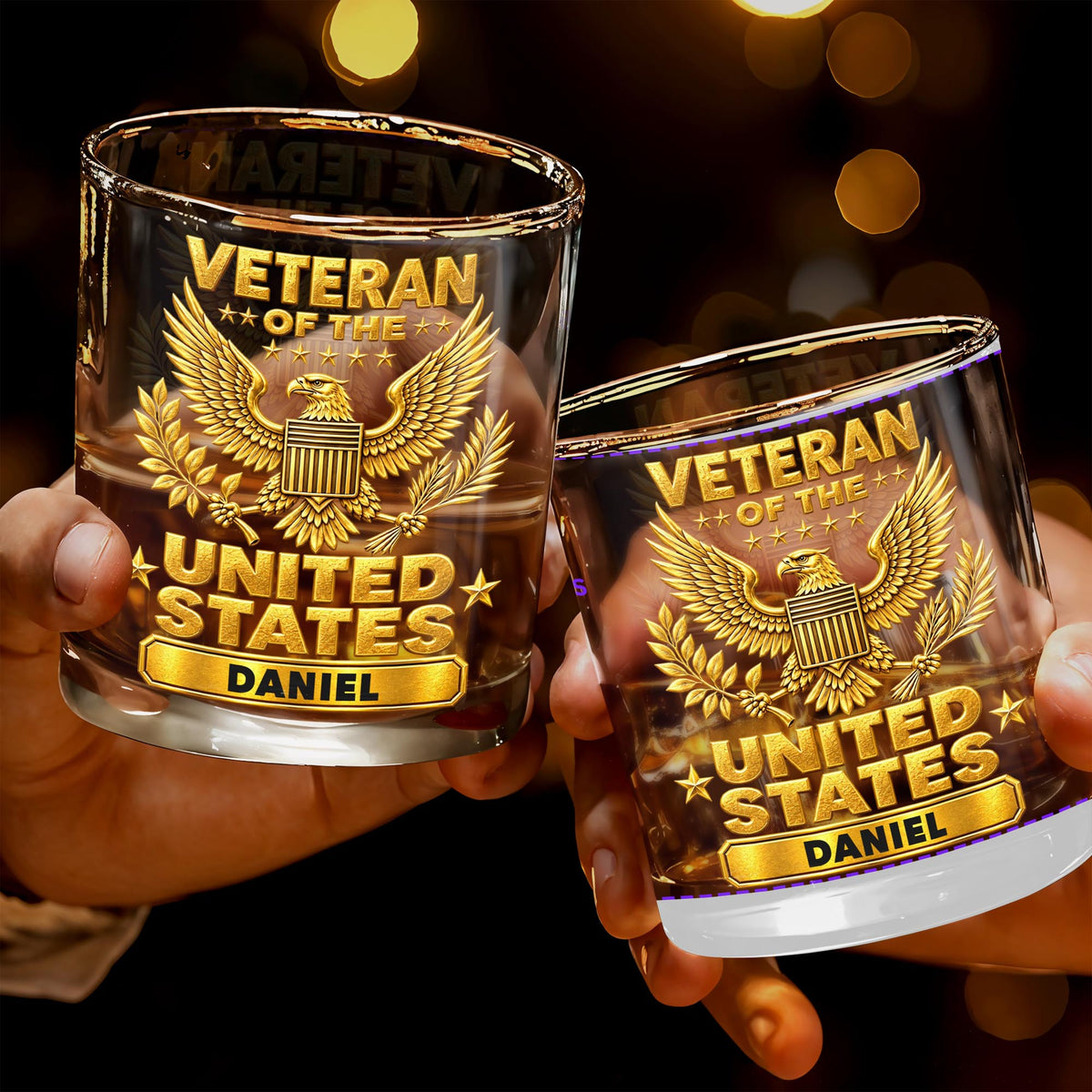 Veteran Of The United States Army Gold Eagle Emblem - Personalized Custom Whiskey Glass - VTR020_RWG